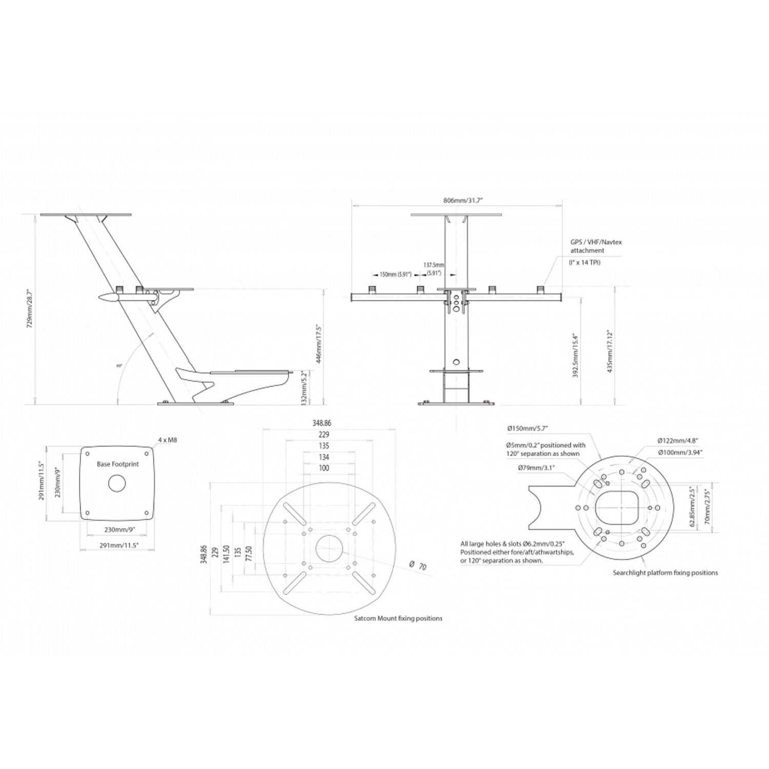 Scanstrut kombinasjonsbraketter for radar og satelitt PTM-R2-S40