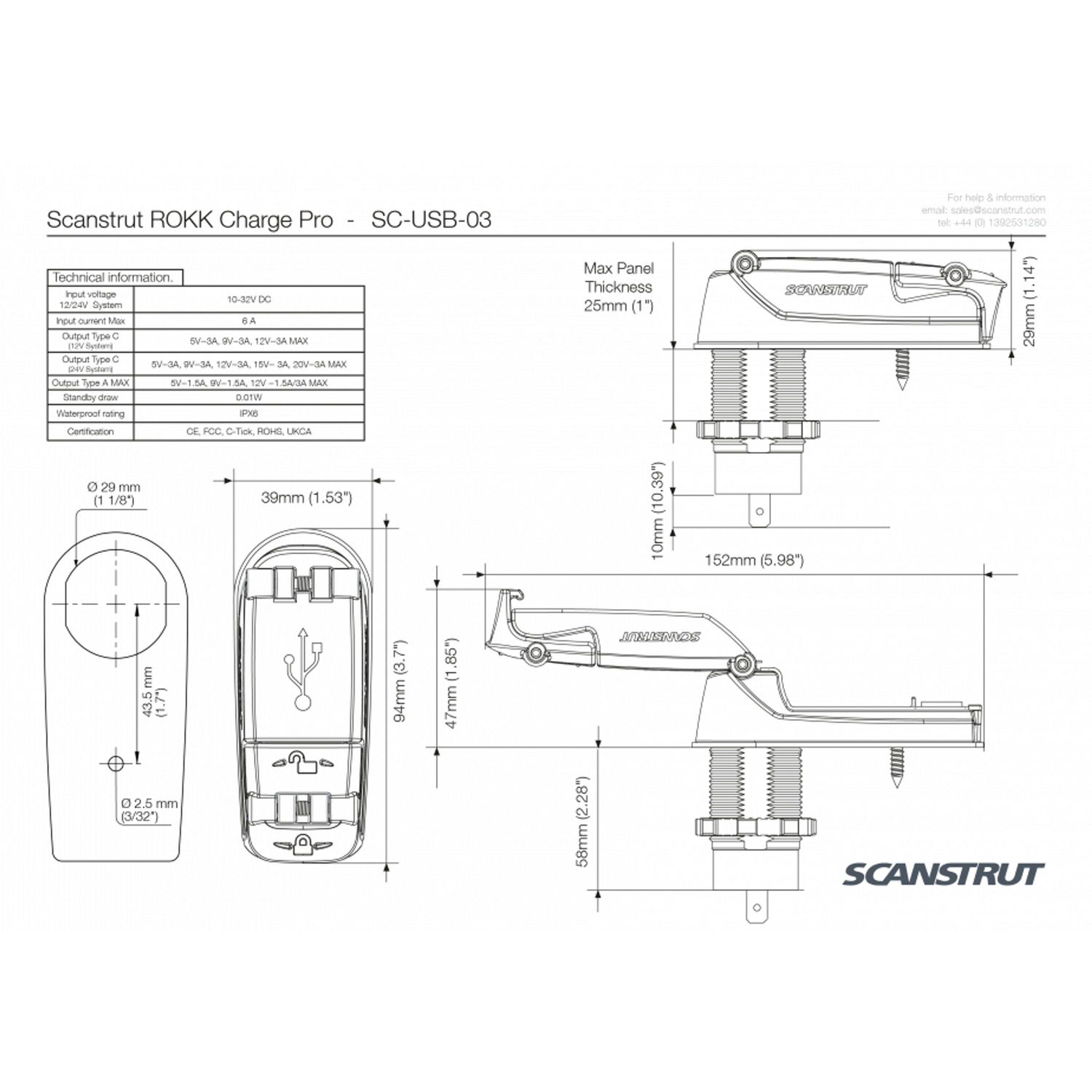 Scanstrut ROKK Charge Pro USB-A ja USB-C -pikalaturi.