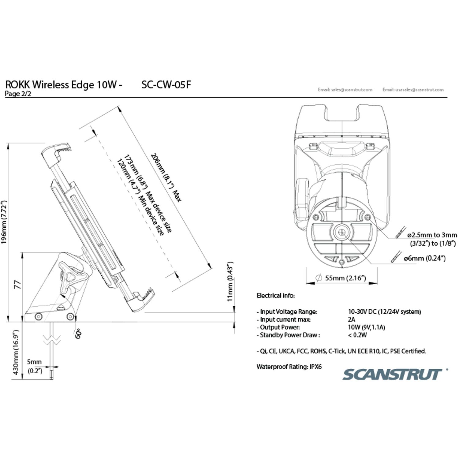 Scanstrut ROKK Edge 10 W vanntett, trådløs lader