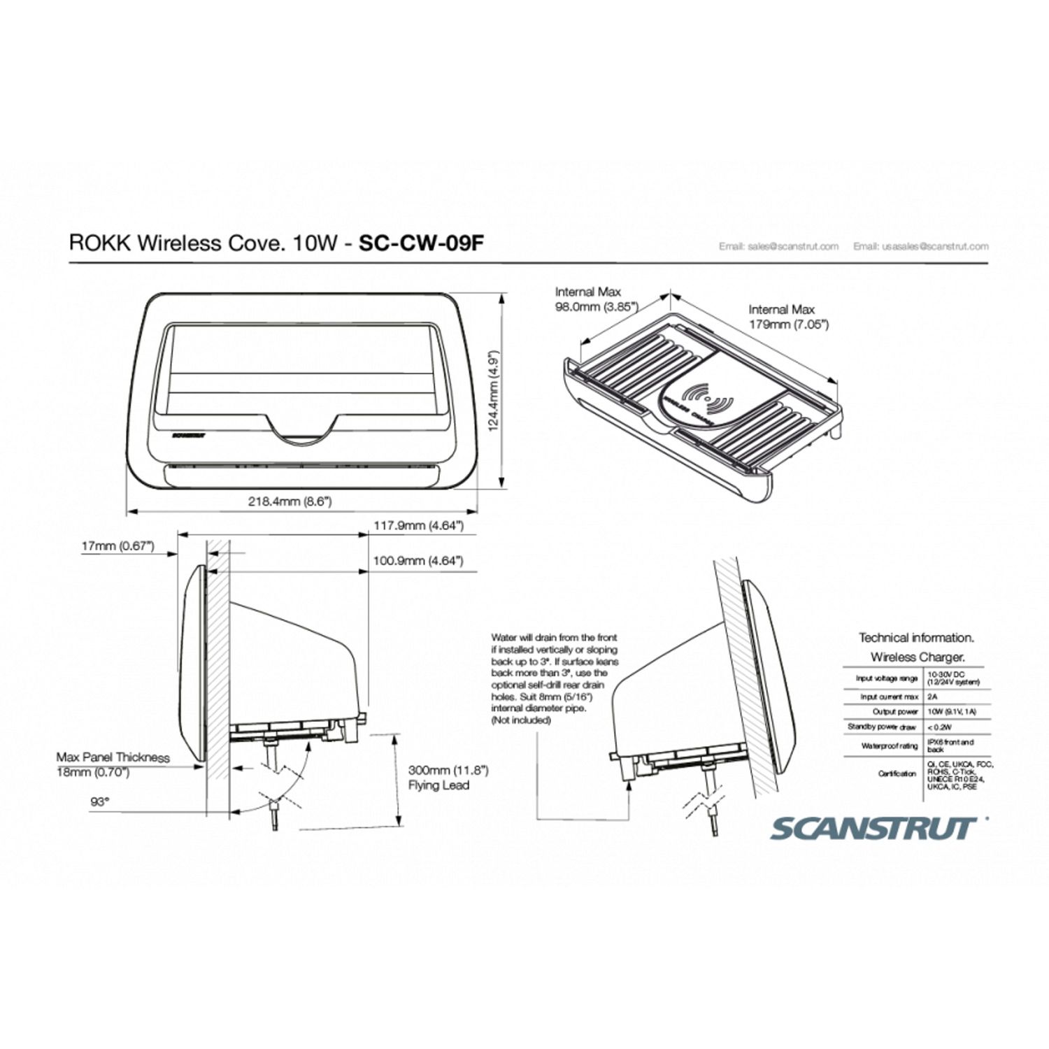 Scanstrut ROKK Cove 12/24V vandtæt trådløs oplader