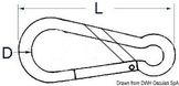 Karbinhake med asymmetrisk öppning AISI 316 120 mm