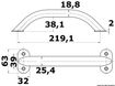 Ovalt rörhandräcke AISI316 19x25 mm 219 mm