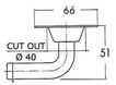 Planforsænket SS brændstoftankventil 66 mm, slangetilslutning 19 mm