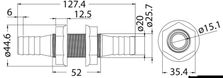 Valkoinen nylon-läpivienti 19/20 mm