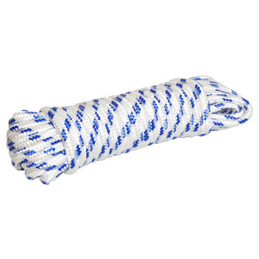 16 Flätad PP lina vit med blå tråd Ø10 mm 15 meter
