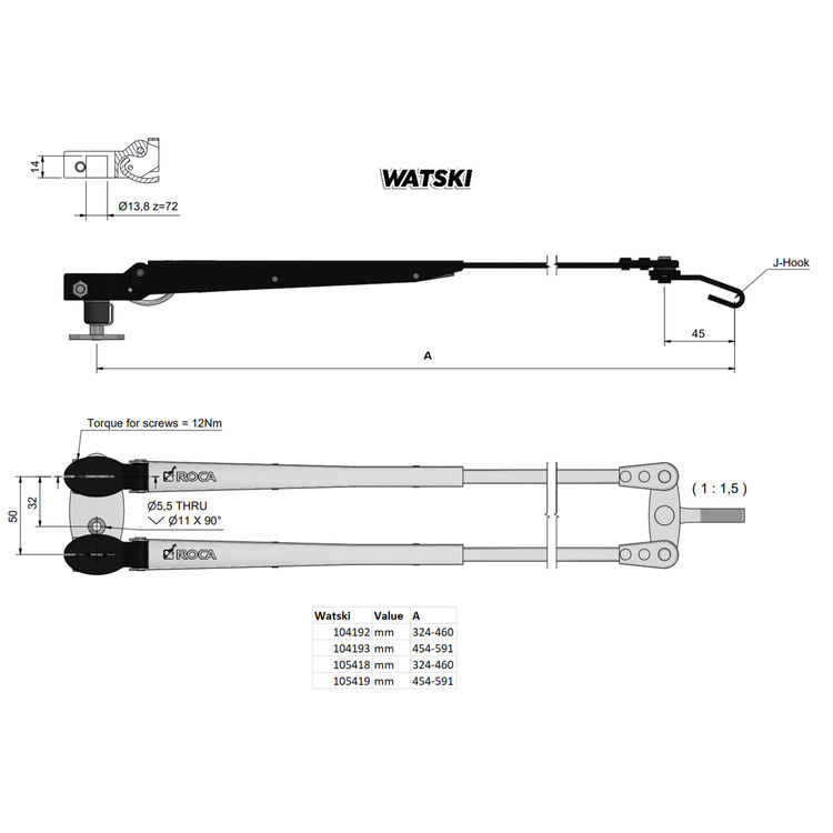 Parallelarm W12 Sølv, 324-460mm