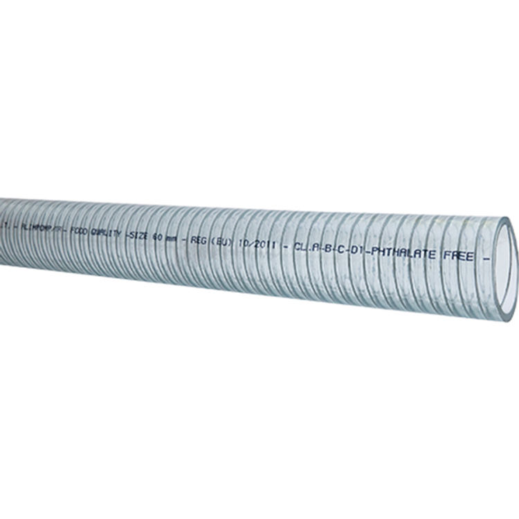 Klar PVC-slange med stålspiral, 16 mm i matvarekvalitet