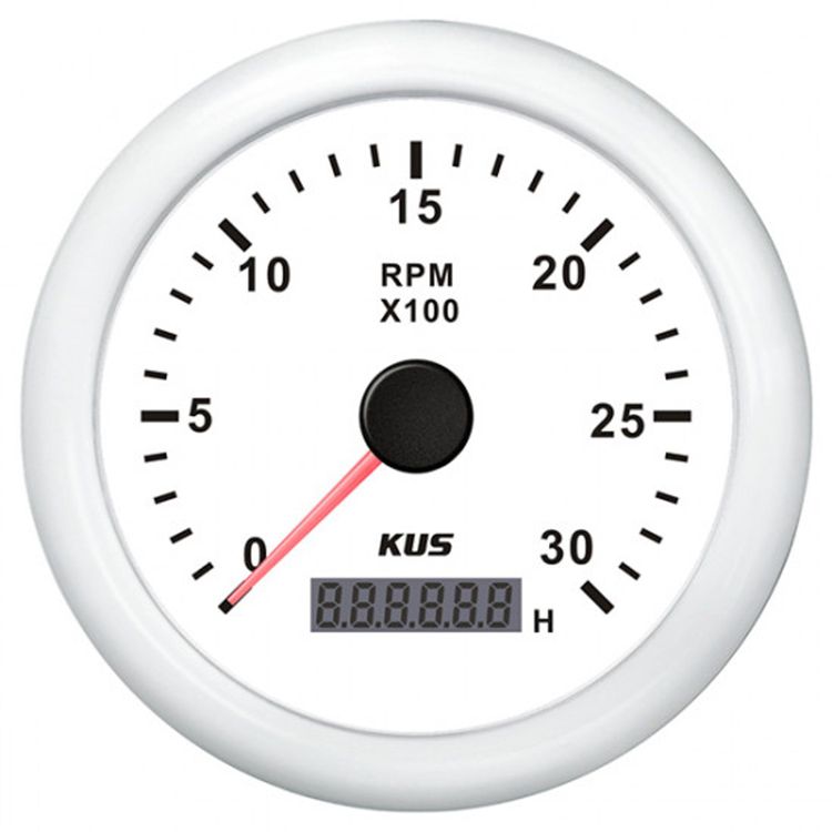 Kus Omdrejningstæller Diesel, Hvid, 0-3000rpm, 12/24v, Ø:85mm