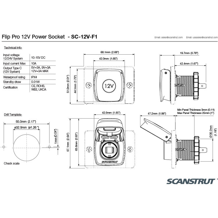 Scanstrut Flip Pro strømudtag 150W