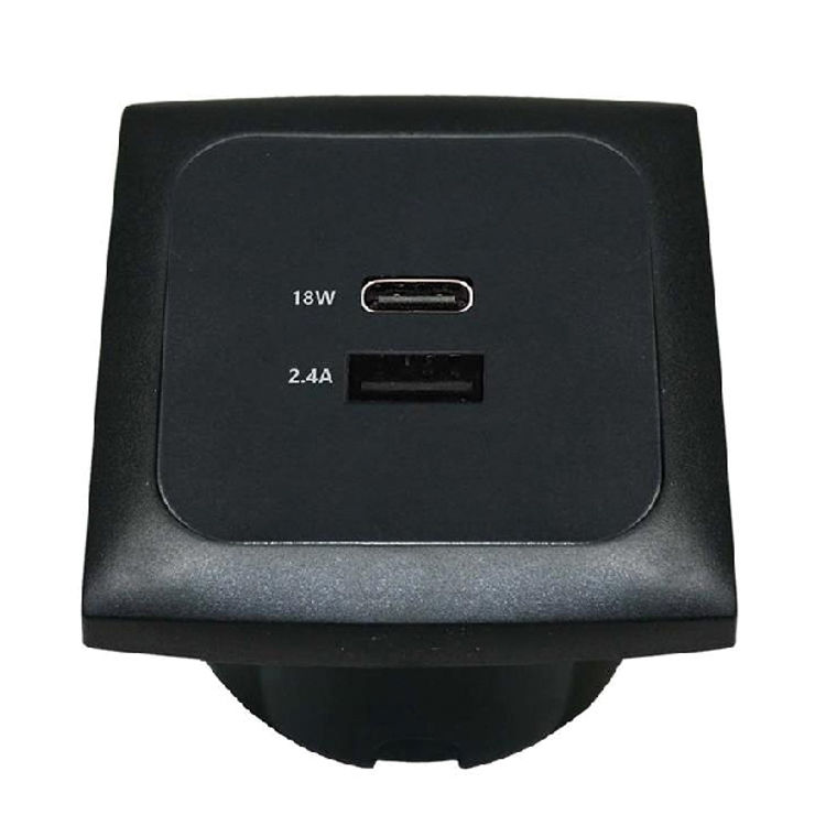 Innbyggingskontakt 12/24 V svart USB og USB-C