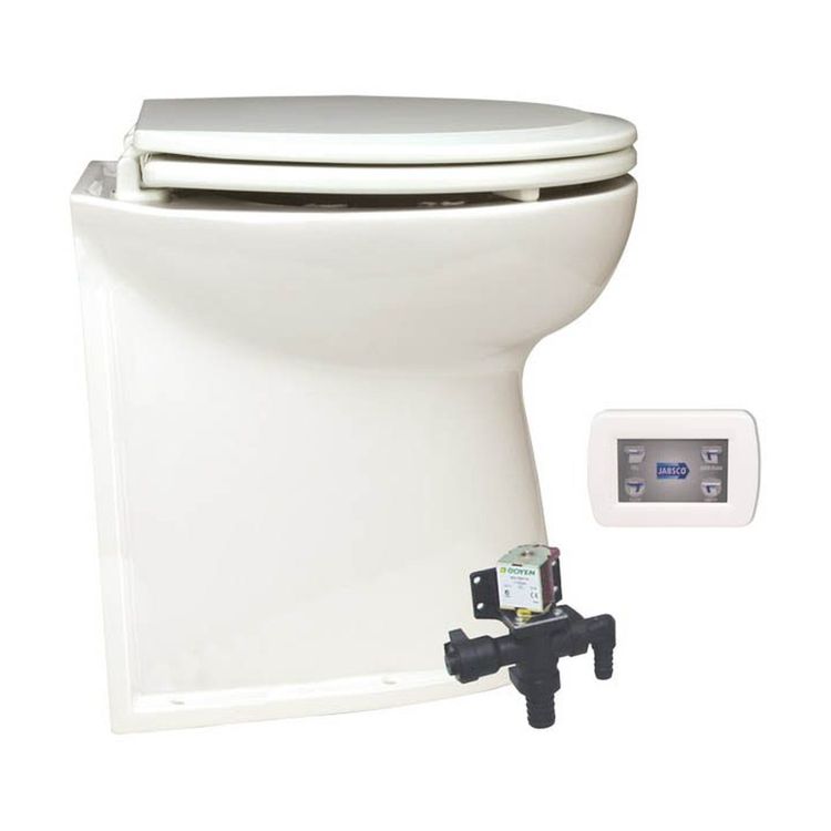 Jabsco elektrisk toalett Deluxe 17'', rett, Softclose, pumpe, 24v, med spylefunksjon
