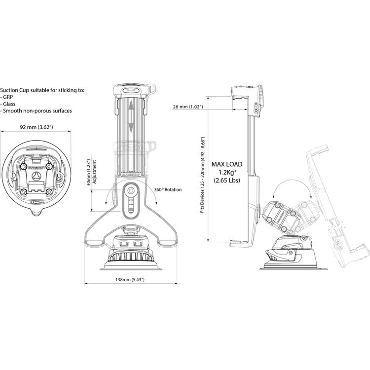Scanstrut Tablethållare ROKK Mini Kit Sugpropp