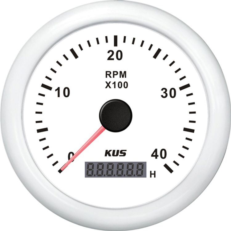Kus Omdrejningstæller Benzin, Hvid, 0-4000rpm, 12/24v, Ø:85mm