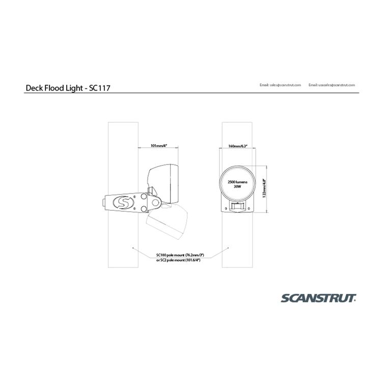 Scanstrut-sarja rengasvaloa varten SC100-tolppakiinnikkeelle tarkoitettuun rengasvaloon