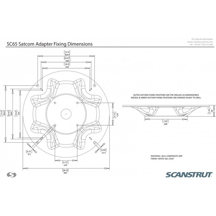 Scanstrut brakett for Satcom/satellittantenne SC65