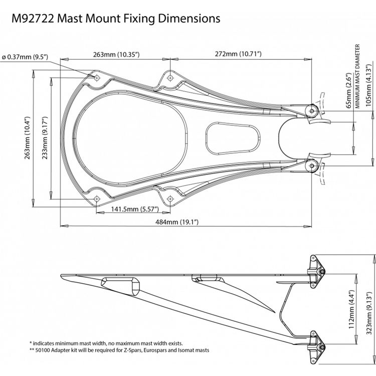 Scanstrut M92722 Mastbeslag for 18" & 24" radarer