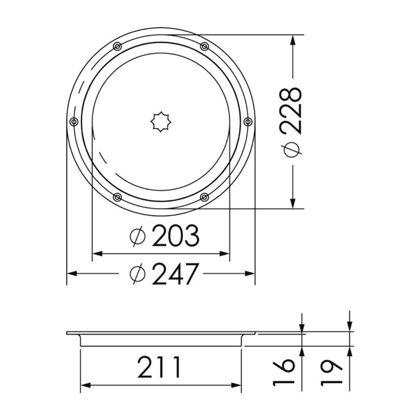 Inspektionsluge AISI 316 passage 203 mm Inspektionsluge AISI 316 passage 203 mm