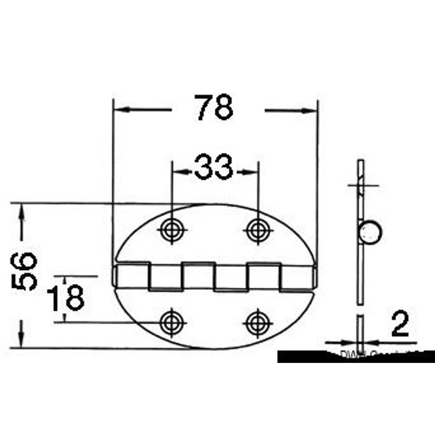 Ovalt gångjärn 78x56 mm stiftmontering 2 mm