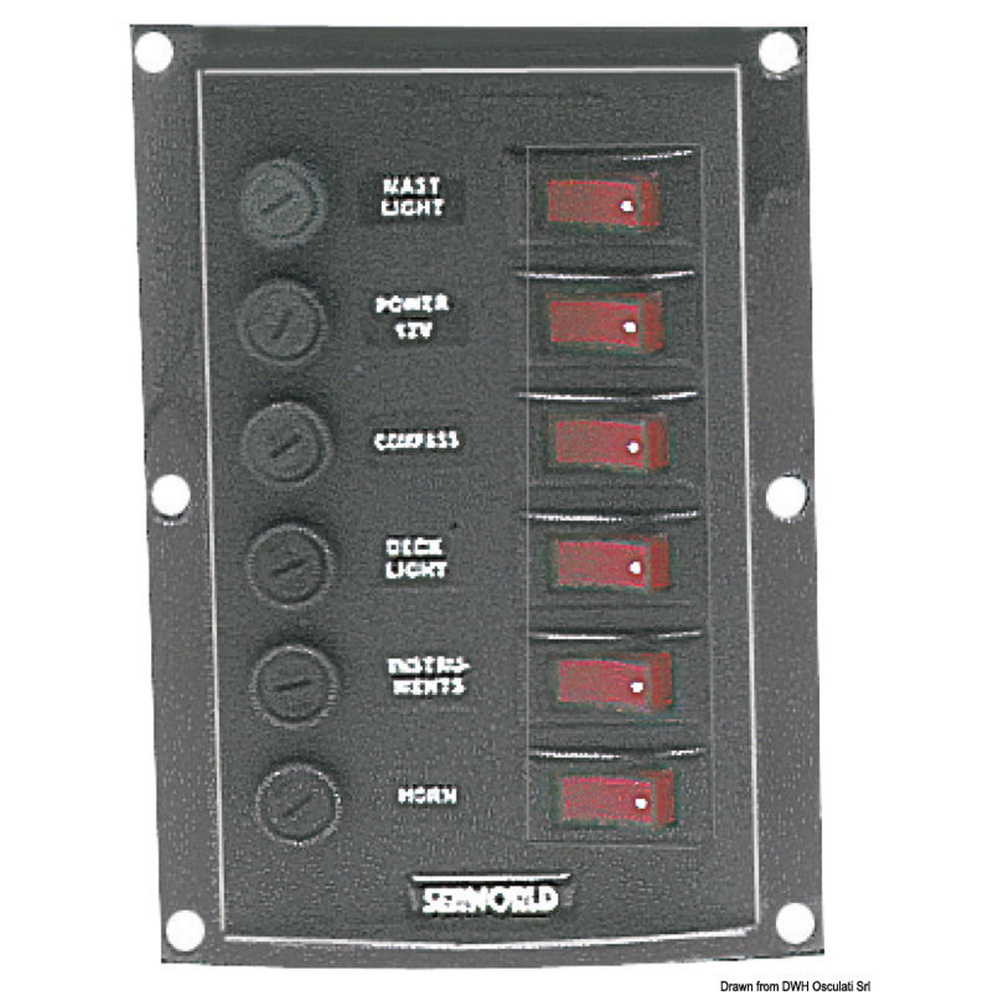 Vertikalt kontrolpanel med 6 afbrydere