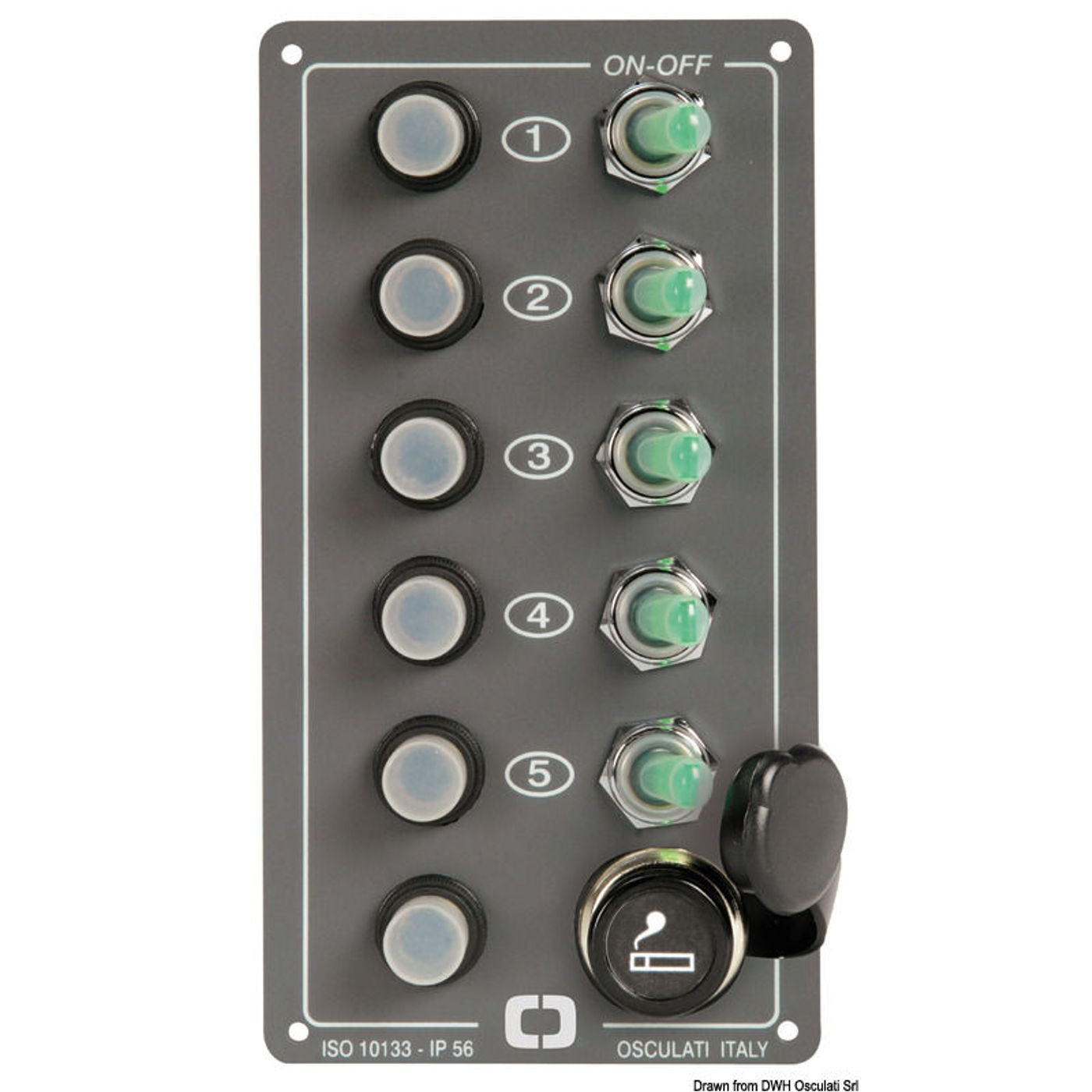 Elite kontrolpanel med 5 afbrydere + cigarettænderudtag