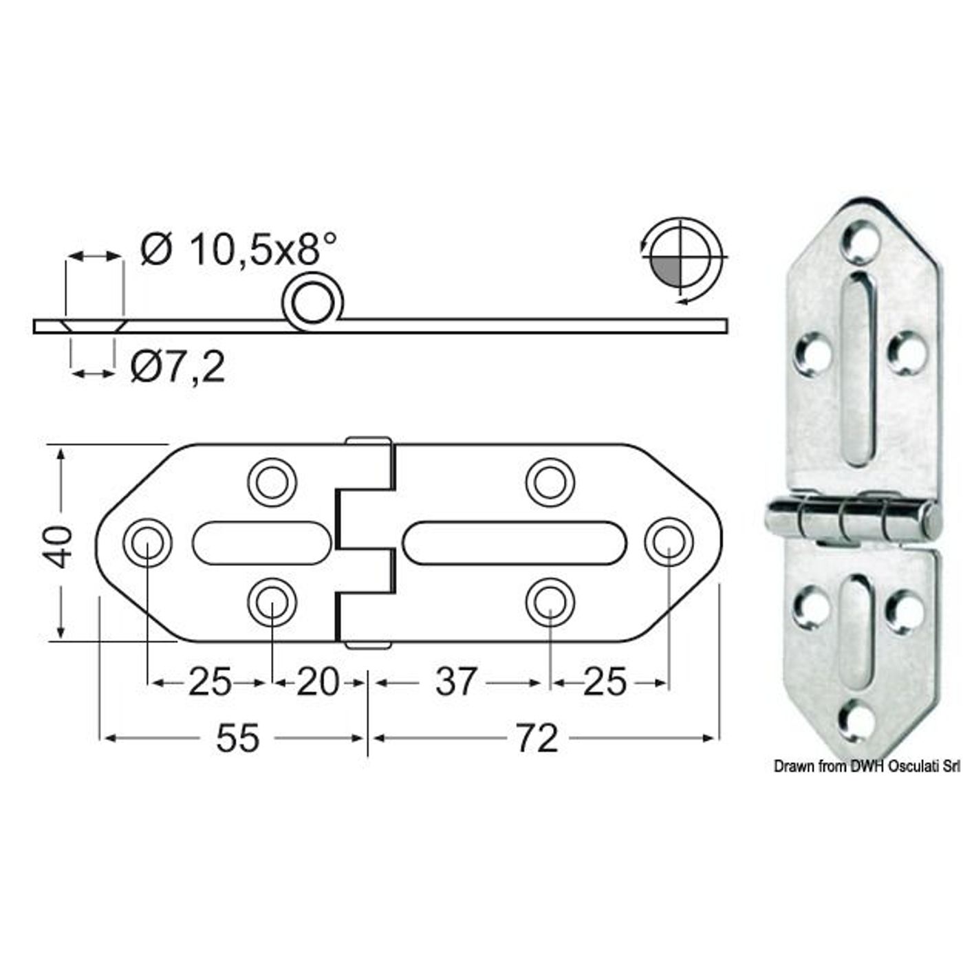 Hængsel med standardtap 127x40 mm