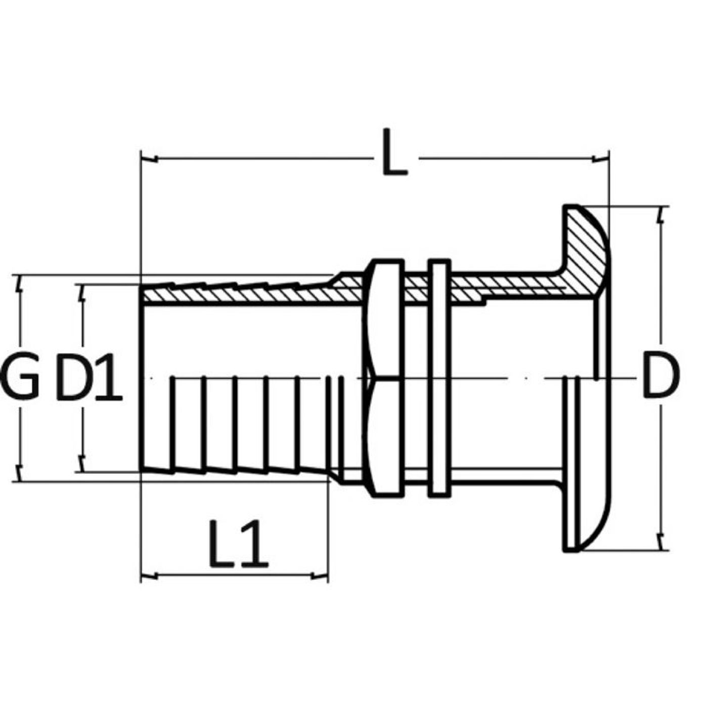 Skroggennemføring i forkromet messing 3/4" x 24 mm