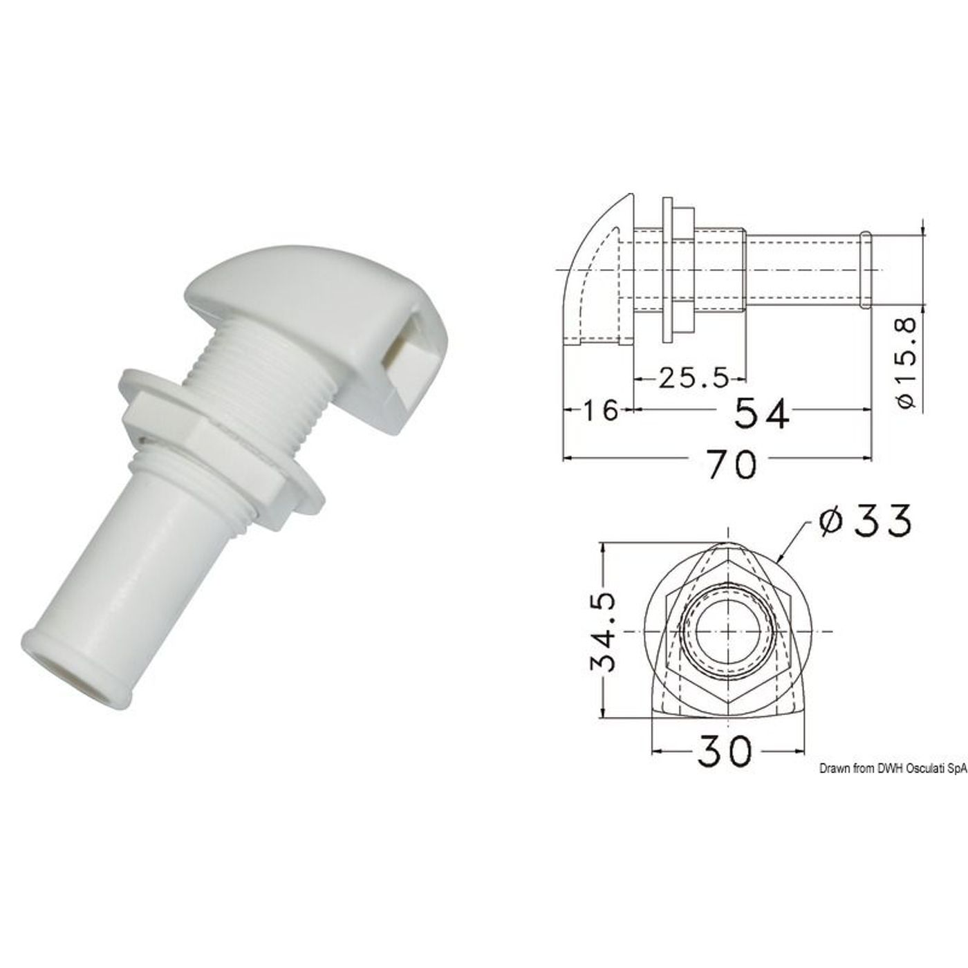 Slangadapter i plast för ventilationsslang Ø 16 mm