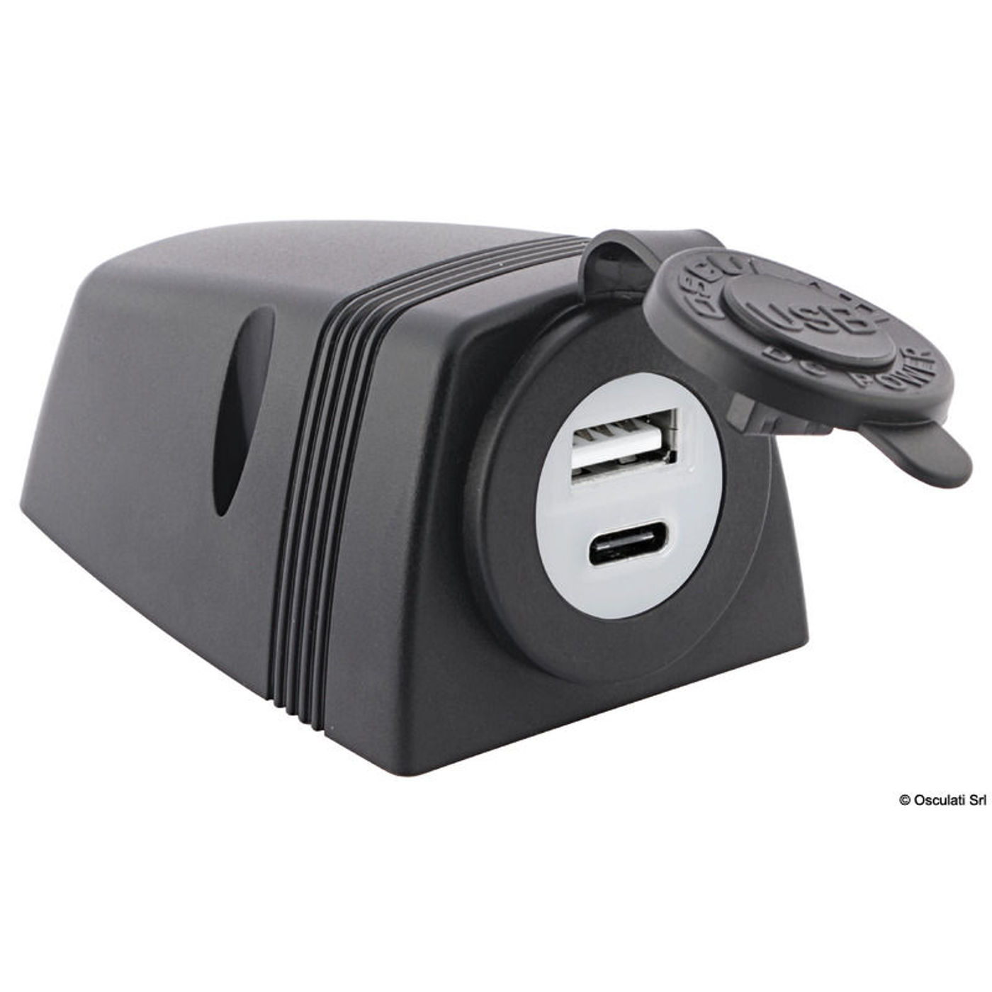 USB-A + USB-C stikkontakt med hus USB-A + USB-C stikkontakt med hus