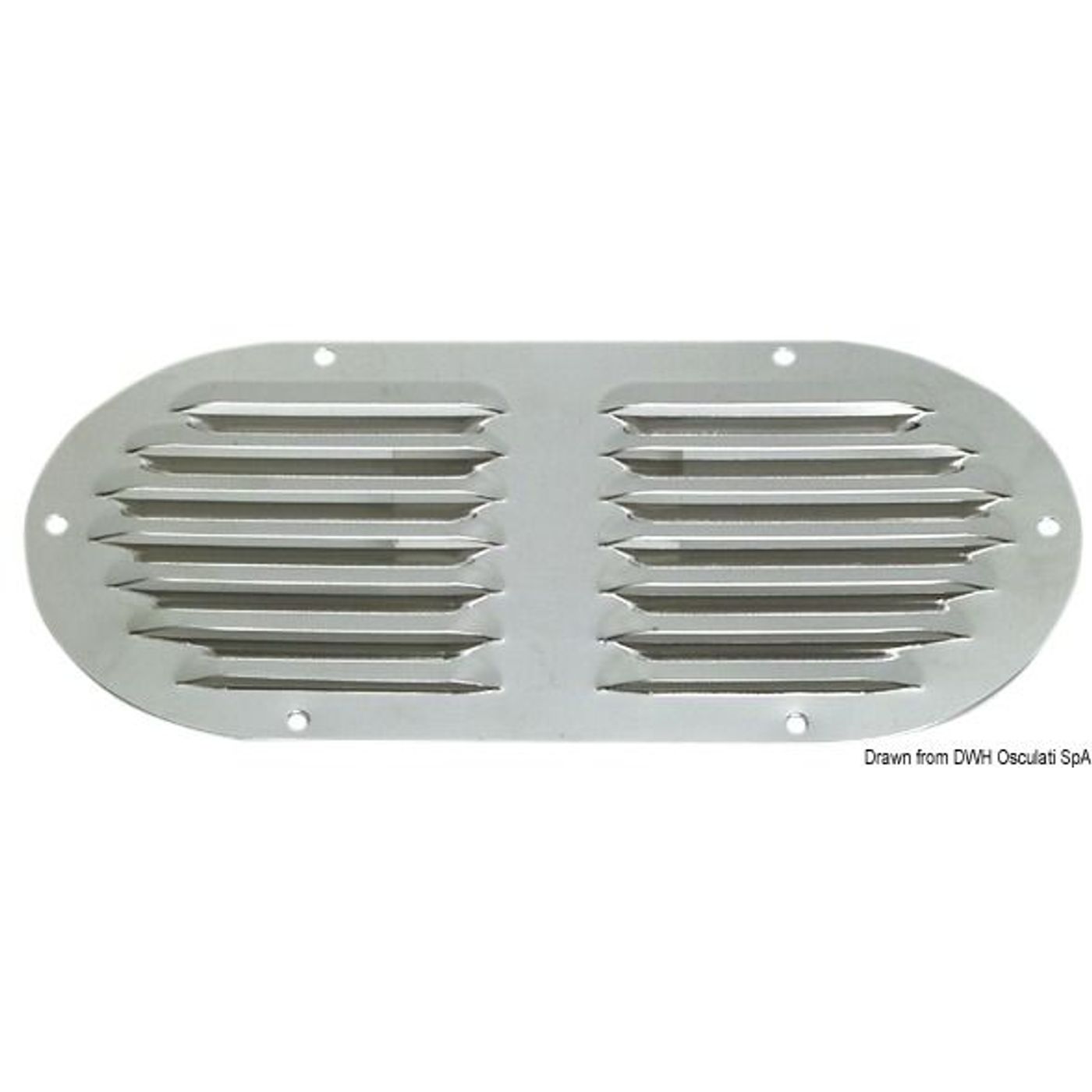 Lamelventil i poleret SS, oval 235 x 118 mm