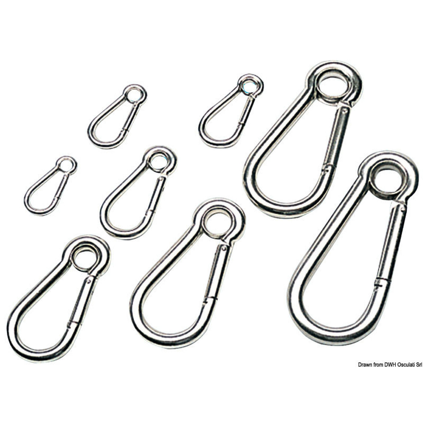 Karabinhage poleret AISI 316 med øje 10 mm