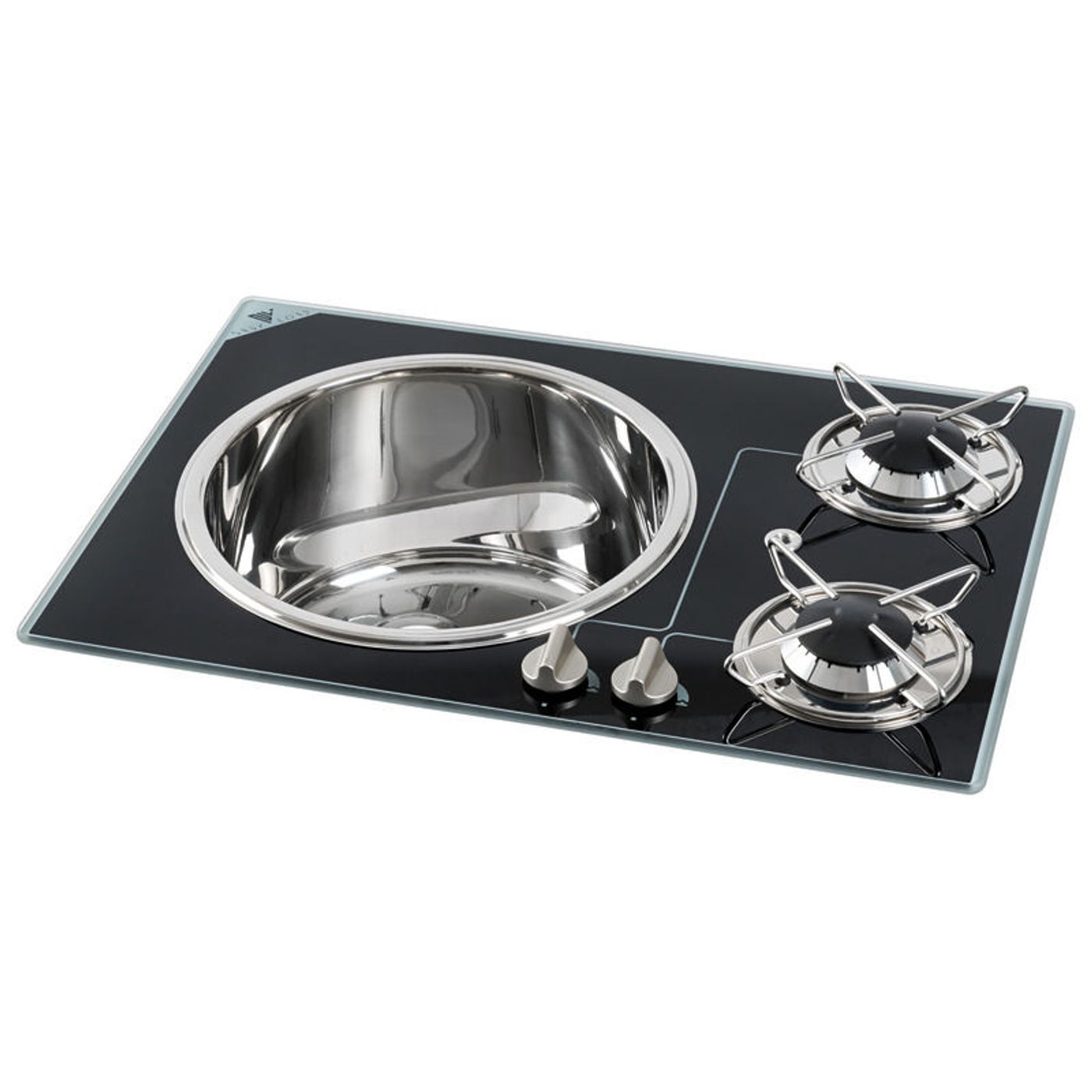 Bordplade i krystalglas + vask i rustfrit stål 2 x 1750 W