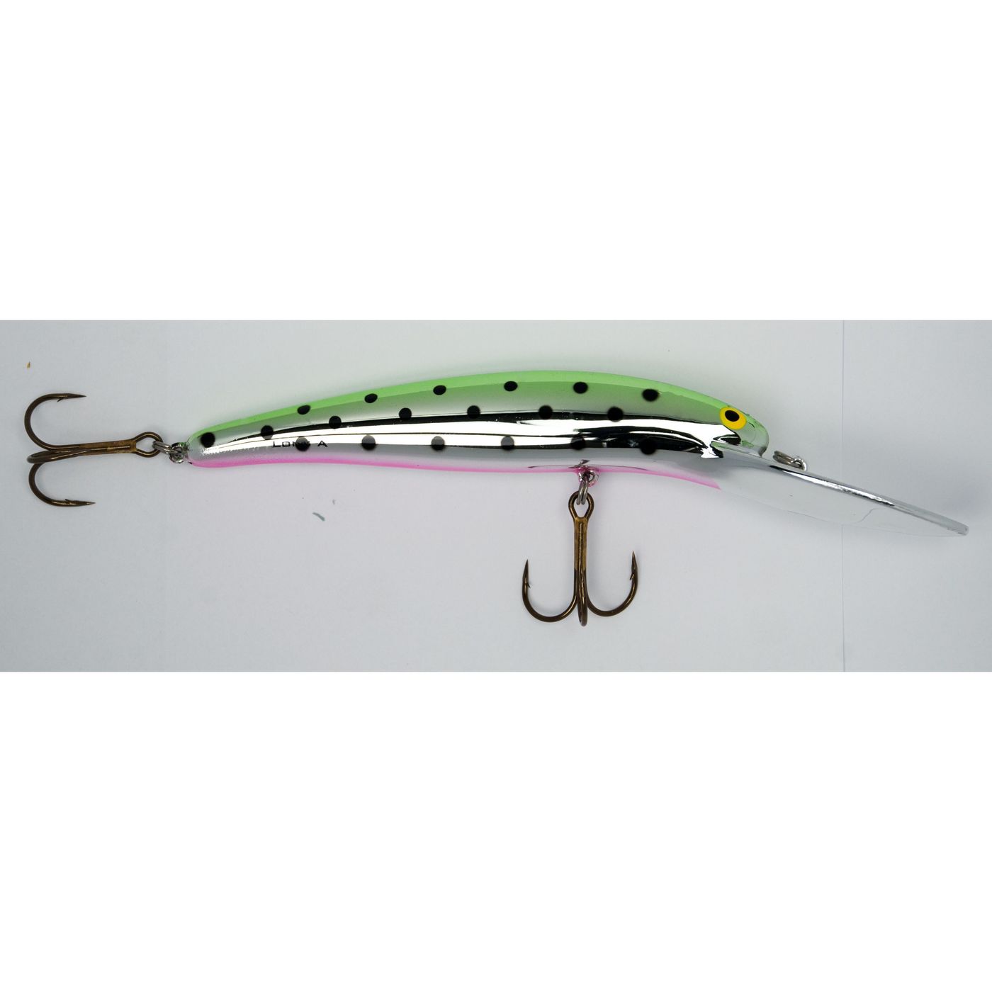25 Deep Long A Djupgående Wobbler 12 cm Chrome Green Back Pink Belly