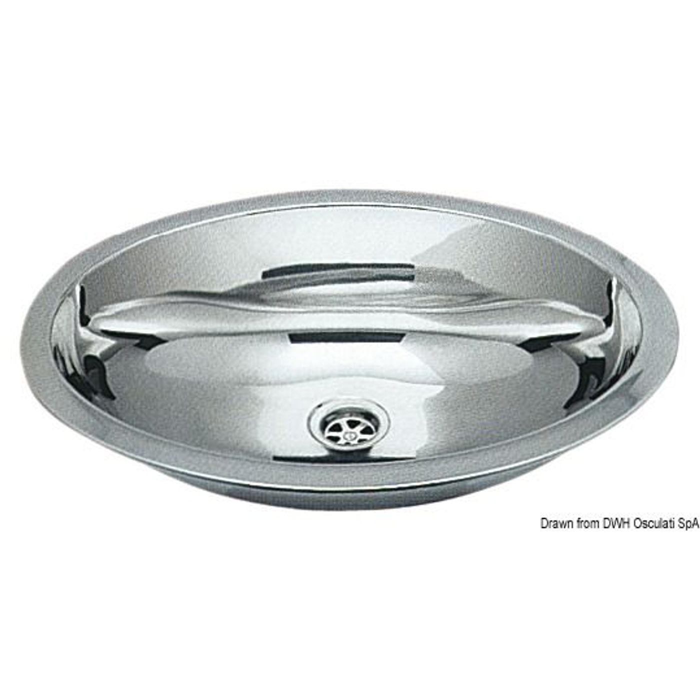 Oval vask i rustfrit stål, spejlpoleret 510x390 mm