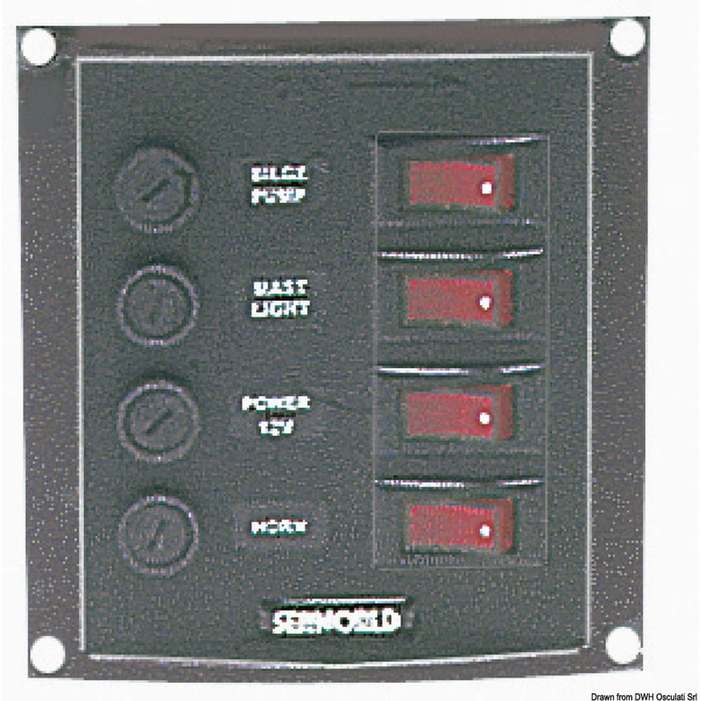 Vertikalt kontrolpanel med 4 afbrydere