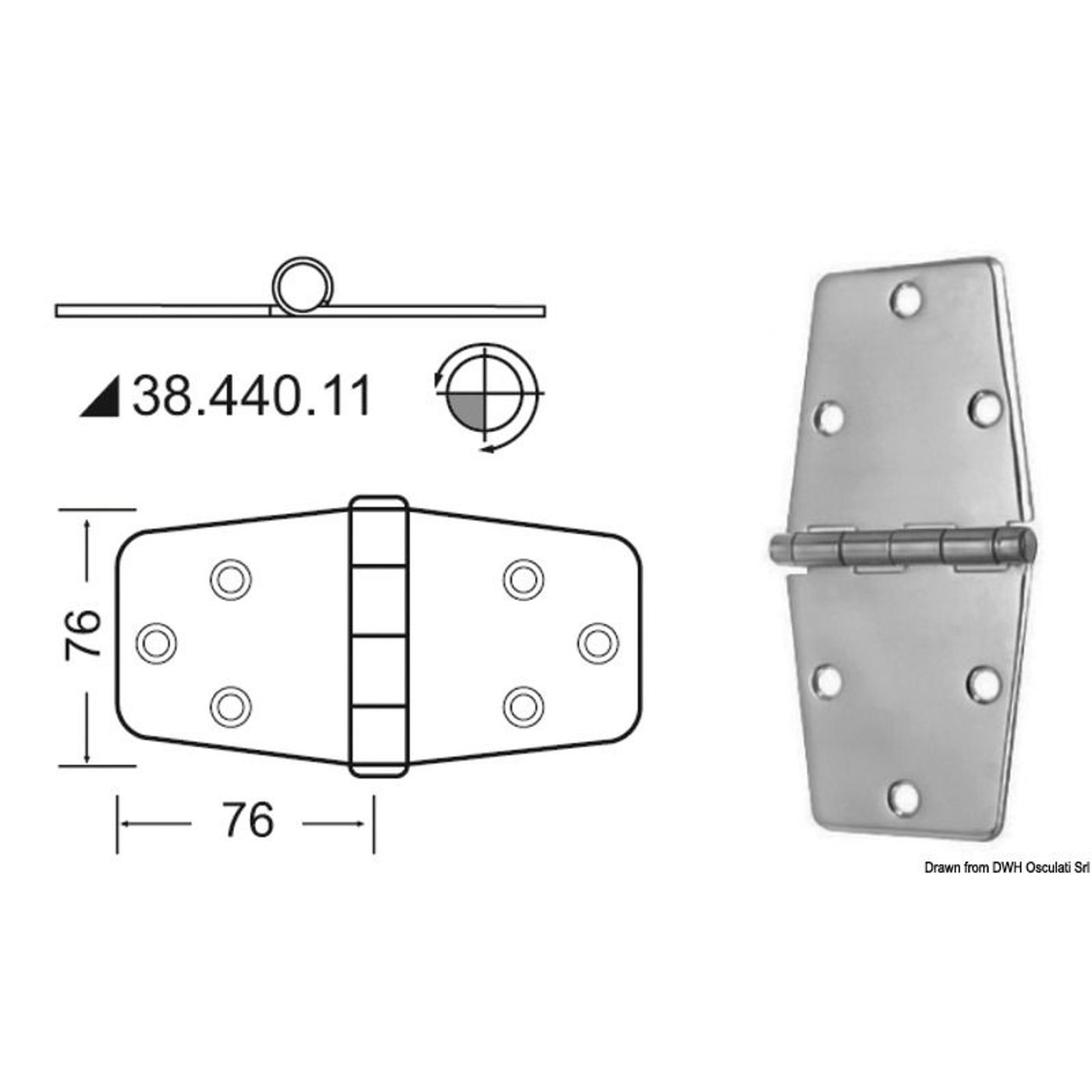 Hængsel 2 mm standardbolt 152x76 mm