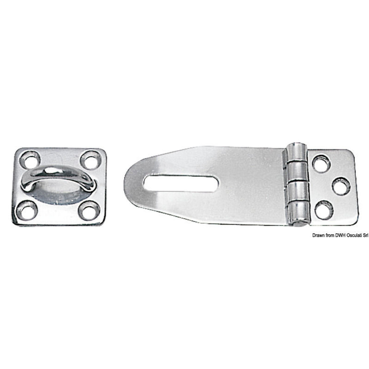 Kraftig haspe og staple, spejlpoleret rustfrit stål, 33 x 87 mm