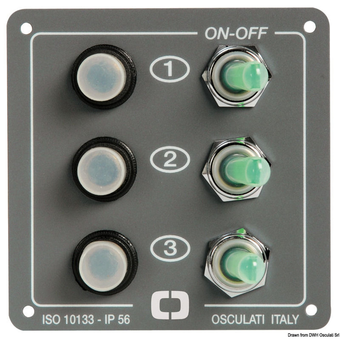 Kontrolpanel med 3 resetbare afbrydere Kontrolpanel med 3 resetbare afbrydere
