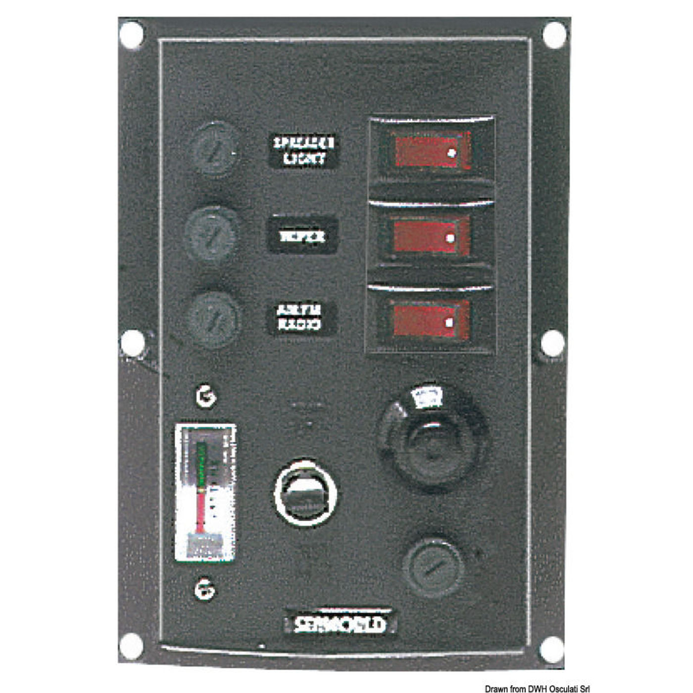 Vertikalt kontrolpanel med 3 afbrydere + signalhorn Vertikalt kontrolpanel med 3 afbrydere + signalhorn